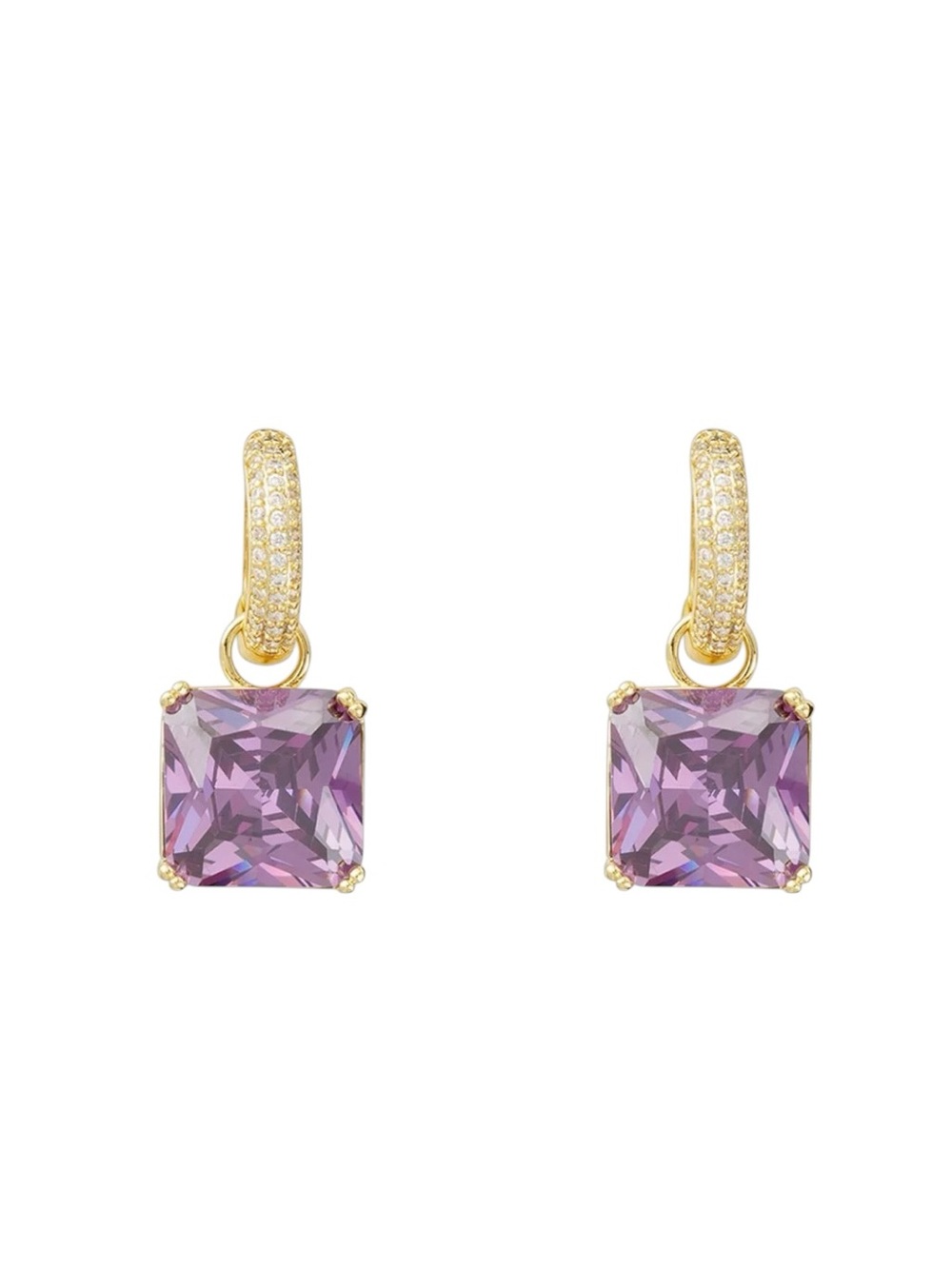 Amanda Blu Dark Purple Square Cubic Zirconia Rhinestone 18K Dipped Gold Earring